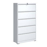 English Elm 5 Drawer Metal Lateral File Cabinet , White Filing Cabinet With Lock, Lockable File Cabinet For Home Office, Locking Metal File Cabinet For Legal/Letter/A4/F4 Size