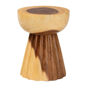 English Elm Hand-carved Solid Suar Wood Pedestal Accent Table with Scalloped Edge Boho Decor B2750P467852