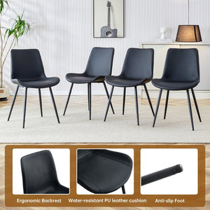 English Elm Table and Chair Set 7 Piece Black Marble Mdf Dining with Pu Leather Seating W1151S04135