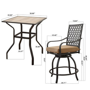 English Elm Outdoor Living 3-Piece Patio Bar Set With Swivel Stools, Cushions, And Durable High-Top Table W1859S00095-GIGA