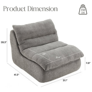English Elm Upholstered Cocoon Accent Chair Ergonomic Curved Frame Soft Breathable Fabric Lounge Seat Gray T3623P434434