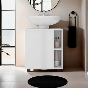 English Elm Storage Cabinet with 4 Shelves and Single Door, 24.4" H on Legs — Compact Bathroom Organizer, Eco-Friendly Compliance White 27.17 L x 21.65 W x 5.91 H B097P395910