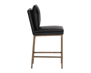 Sunpan PAIGE Counter Stool - Stylish Bravo Black Faux Leather with Antique Brass Legs for Modern Spaces 105944