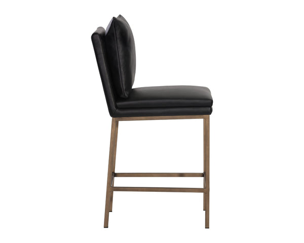 Sunpan PAIGE Counter Stool - Stylish Bravo Black Faux Leather with Antique Brass Legs for Modern Spaces 105944
