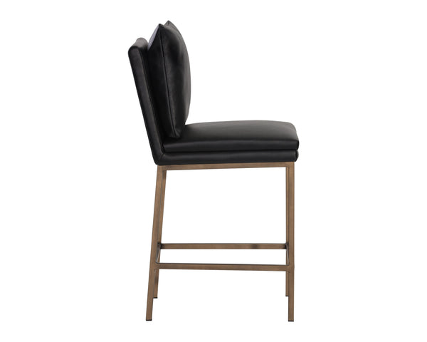 Sunpan Paige Stylish Barstool with Comfortable Faux Leather Seat and Antique Brass Legs for Elegant Spaces Bravo Black