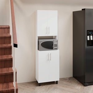 English Elm Kitchen Pantry Modern Engineered Wood Cabinet with 2 Doors, 8 Shelves, 4 Legs for Organized Storage White 45.67 L x 23.62 W x 5.12 H B097P296843