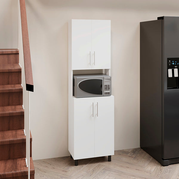 English Elm Kitchen Pantry Modern Engineered Wood Cabinet with 2 Doors, 8 Shelves, 4 Legs for Organized Storage White 45.67 L x 23.62 W x 5.12 H B097P296843