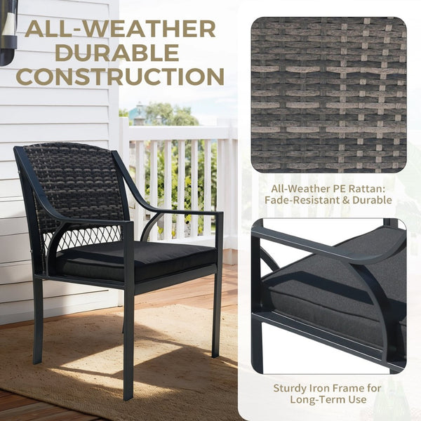 English Elm 5-piece Outdoor Dining Set Square Steel Table Pe Rattan Chairs with Cushions Patio T5880S00023