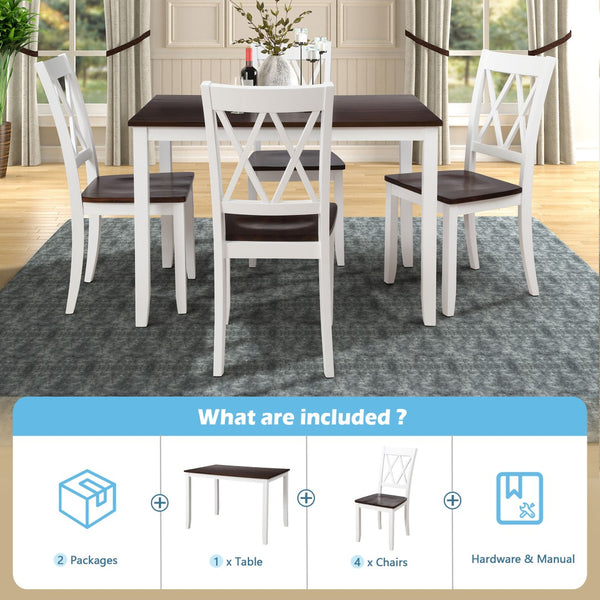 English Elm Topmax Five Piece X-back Dining Set with Solid Wood Legs and Acacia Veneer Top N717S000088K