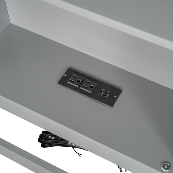 English Elm Wood Twin XL Floor Bed with Built-In Storage Cabinets, USB Charging Ports, Space-Saving Design Gray N709P205811E