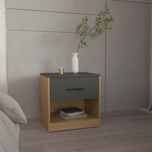 English Elm Nightstand, Compact Engineered Wood Design with Drawer and Open Shelf, Modern Eco-Friendly Finish Natural Wood 25.2 L x 20.87 W x 5.51 H B097P296846