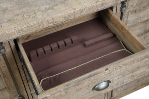 English Elm Wallace & Bay - Taupe Louvred Door Buffet Cabinet with Rustic Sandstone Finish, Easy-Care Wood Storage, 68"W x 42"H B361P384466