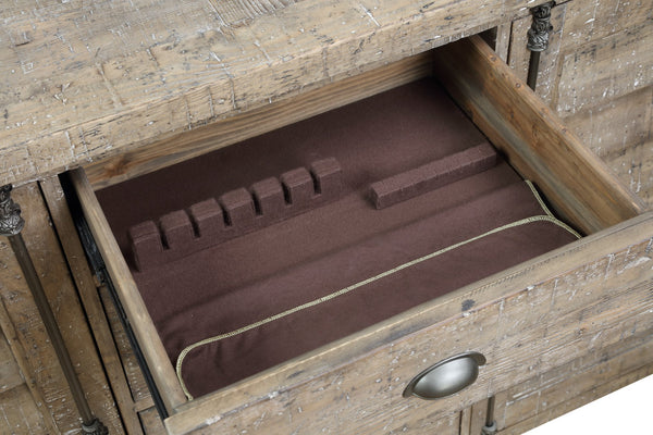 English Elm Wallace & Bay - Taupe Louvred Door Buffet Cabinet with Rustic Sandstone Finish, Easy-Care Wood Storage, 68"W x 42"H B361P384466