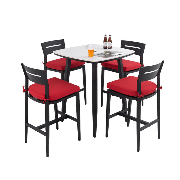 English Elm Modern 5Pc Outdoor Patio Bar Set With Sintered Stone Table & Stylish Aluminum Stools For Comfort W1886S00037