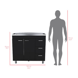 English Elm Utility Sink Cabinet with Enclosed Storage in Matte Black for Modern Kitchen Spaces B092S00269