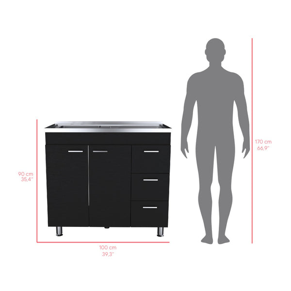 English Elm Utility Sink Cabinet with Enclosed Storage in Matte Black for Modern Kitchen Spaces B092S00269