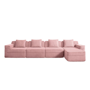 English Elm Modular 4-Seat L Shape Sectional Sofa - Plush Corduroy Couch With Movable Ottoman & Pillows, Pink W3041S00342