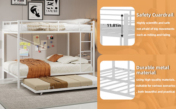 English Elm Durable Iron Bunk Bed With Trundle And Safety Rails, Modern Design For Kids & Guests, Easy Assembly W1935P360863