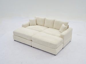 English Elm Modern Sectional Couch - Cozy 2-Piece Corduroy Slipcovers With Throw Pillows For Stylish Living Spaces W2915S00030