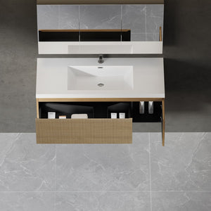 English Elm 48'' Floating Oak Vanity with Stone Resin Basin Soft Close Drawer Spa Bathroom W1573P265201