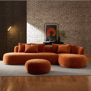 English Elm 134.63'' Oversized L-Shape Sectional Sofa With Ottoman - Modern Comfort For Living Room In Orange W876S00313