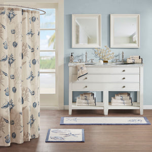 JLA Home Madison Park - Reversible Coastal High-Pile Tufted Bath Rug — 100% Cotton, Shell Motifs, Plush Absorbent Spa Comfort MP72-5843