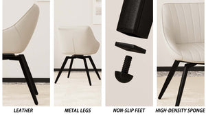 English Elm A set of 4 dining chairs featuring ergonomic PU upholstery, sturdy black metal legs and modern flair Black White W2189S00744