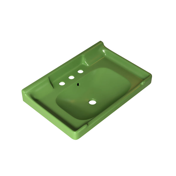 English Elm VICI 28" Ceramic Bathroom Basin in Green with 3 Pre-Drilled Holes, Overflow & Retro-Modern Charm W2615P306503