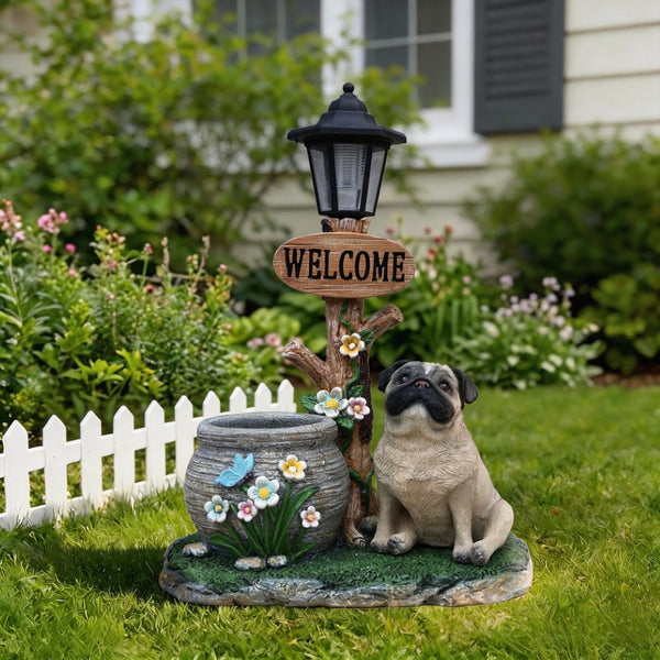 English Elm Schnauzer Solar Led Resin Planter Statue Outdoor Garden Accent for Patio Decor W5398P464252