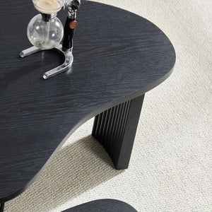 English Elm 2-piece Asymmetrical Nesting Coffee Table Set Sculptural Mdf Organic Shapes Living Room Black W2582P402266