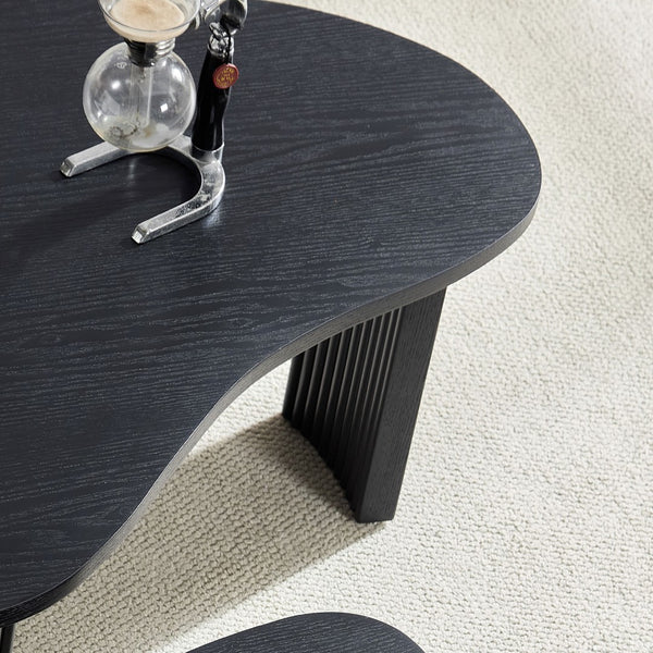 English Elm 2-piece Asymmetrical Nesting Coffee Table Set Sculptural Mdf Organic Shapes Living Room Black W2582P402266