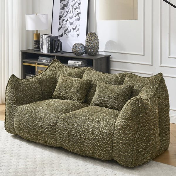 English Elm Soft Plush Foam Beanbag Chair for Two People, Square Recliner Sofa With Superfiber Comfort Embrace Olive Green W1996P252273