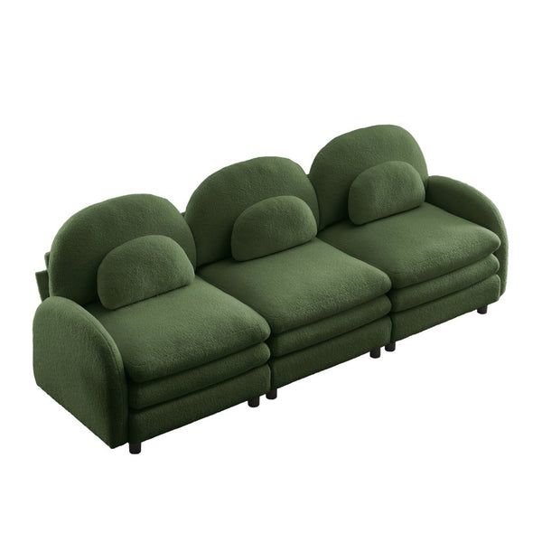English Elm Teddy Fleece Modular Cloud Sofa Sculptural Curved Three Seat Living Room Couch Green W5656S00081
