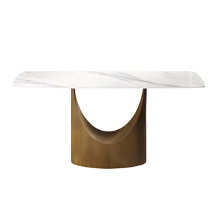 English Elm 63" Modern Dining Table With Sintered Stone Top, Bronze Iron Legs & Turntable - Seats 6-8 People! W1535S00549