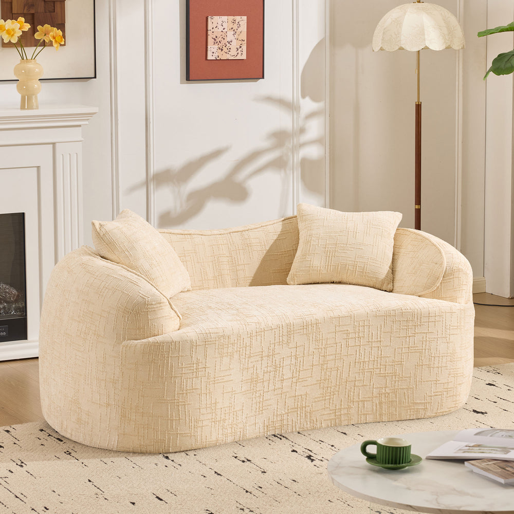 English Elm Beige Curved Two-Person Sofa with Chenille Fabric, Foam+Spring Support, 2 Pillows, Space-Saving Design W3612P350752