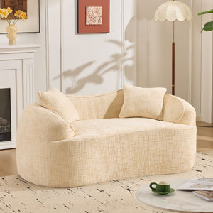 English Elm Beige Curved Two-Person Sofa with Chenille Fabric, Foam+Spring Support, 2 Pillows, Space-Saving Design W3612P350752