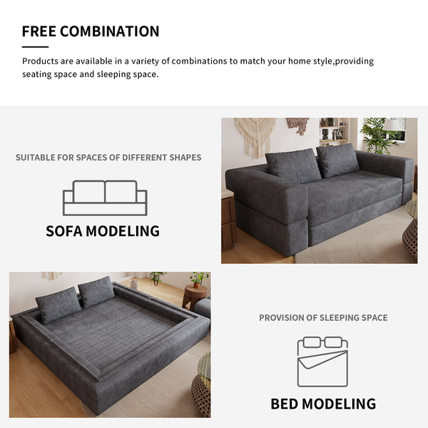 English Elm Sofa Convertible Memory Foam Sleeper Couch with Rectangle Pillow & Removable Cushions, Modern Chenille Lounge for Bedroom Grey W3670P355586