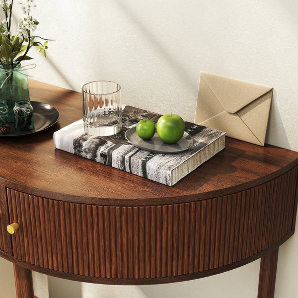English Elm Artisan-crafted Demi-lune Console Table Wave Drawer Fronts Warm Wood Entryway W2557P294041