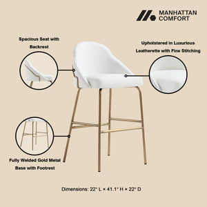 English Elm Gracie Metal Upholstered Barstool - Luxe White & Gold Design For Modern Spaces, Comfort & Style! B365P397972