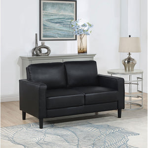 English Elm Farallone Faux Leather Upholstered Track Arm Loveseat with Tapered Legs, Sleek Contemporary Design and Comfort Black B062P299956