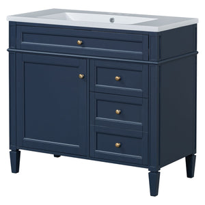 English Elm 36'' Modern Bathroom Vanity With Storage, Elegant Single Sink Design, 2 Drawers & Tip-Out Drawer N710S136004C