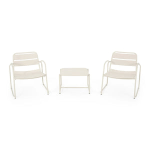 English Elm Christopher Knight Home® - CONRAD Modern Outdoor Chat Set with Powder-Coated Iron Frame, Open Slat Seats for Breezy Comfort Matte White N775P250736W