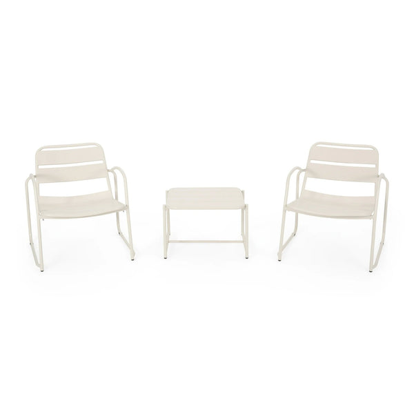 English Elm Christopher Knight Home® - CONRAD Modern Outdoor Chat Set with Powder-Coated Iron Frame, Open Slat Seats for Breezy Comfort Matte White N775P250736W