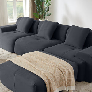 English Elm 113" Modular L-shaped Sectional Sofa Corduroy Upholstered with Movable Ottoman Dark Gray W1359S00059