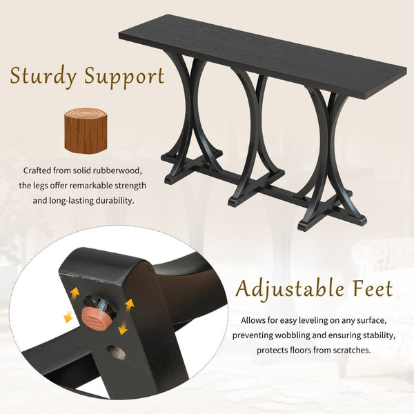 English Elm U-style Farmhouse Console Table Oak Veneer Top Curved Rubberwood Legs Entryway N711P295300B