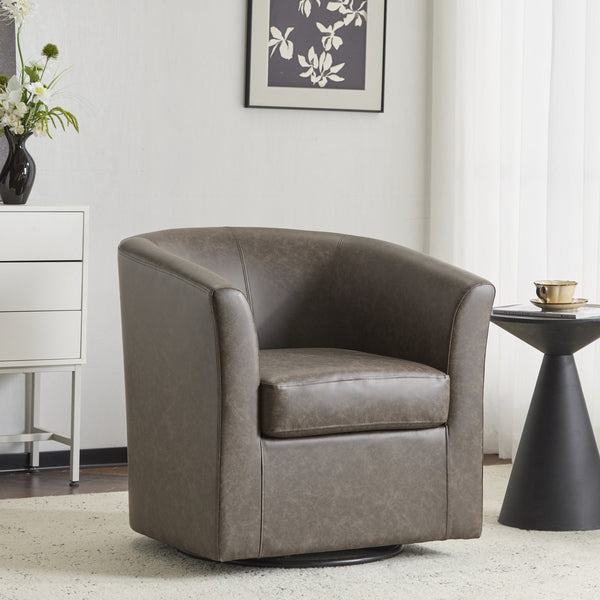English Elm Christopher Knight Home® - Wilmore Faux Leather Swivel Barrel Chair with 360° Rotation, Tub Design, Gold-Accent Finish, No Assembly Required Dark Brown 32 L x 30.75 W x 29 H N776P246091D