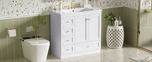 English Elm 36 Inch Shaker Bathroom Vanity with Resin Sink Four Soft Close Drawers Mdf Cabinet White N729P000028K