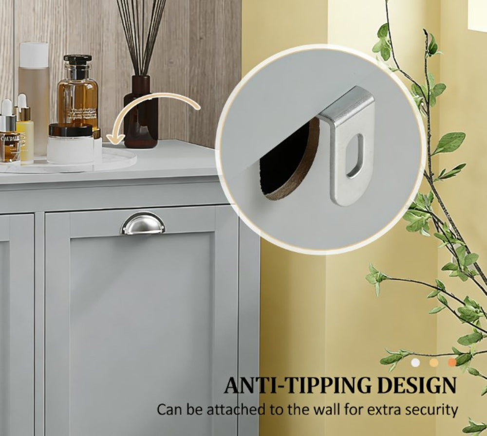 English Elm Bathroom Dual Tilt Out Hamper Cabinet Gray Mdf Laundry Sorter with Modern Handles T3971P430828