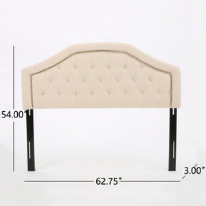 English Elm Tufted Queen Headboard with Nailhead Trim Solid Wood Frame Adjustable Iron Legs Beige 57875.00