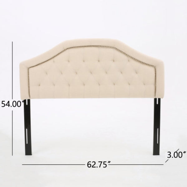 English Elm Tufted Queen Headboard with Nailhead Trim Solid Wood Frame Adjustable Iron Legs Beige 57875.00